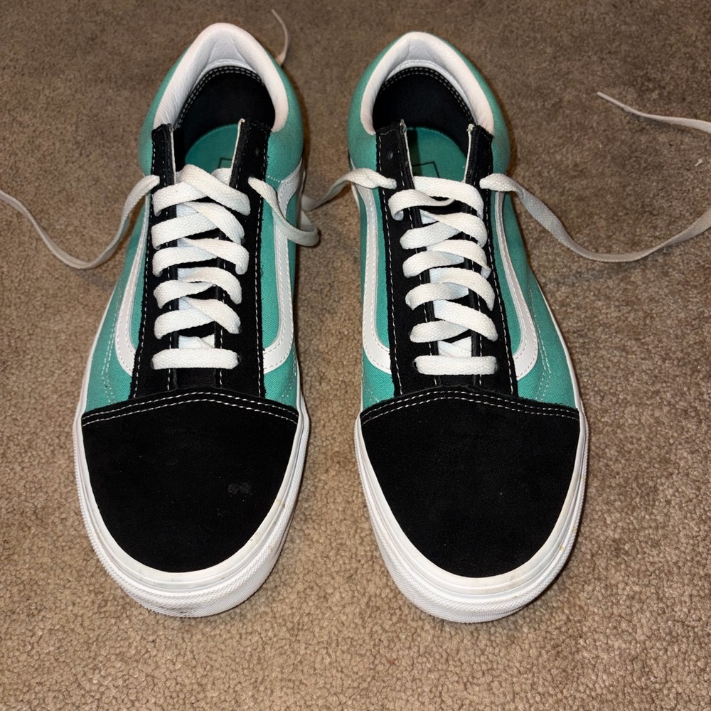 Vans Black and Teal Low-Top Skate Sneakers